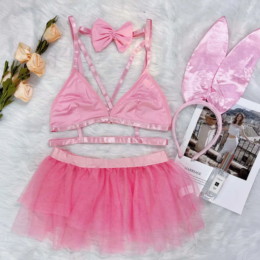 women's sexy solid color bow knot sexy lingerie sets nightclub home sleeping wireless bra sexy lingerie