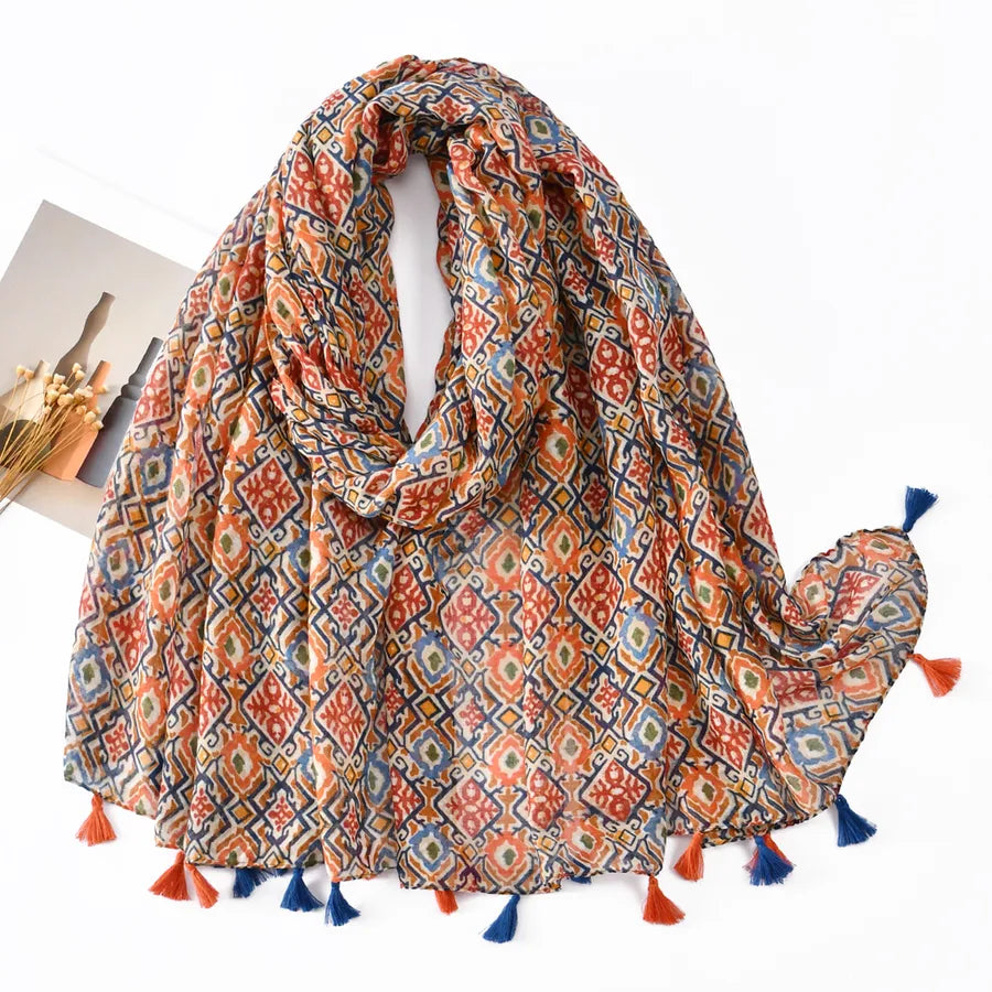 Women's Vintage Style Lady Printing Polyester Silk Scarf