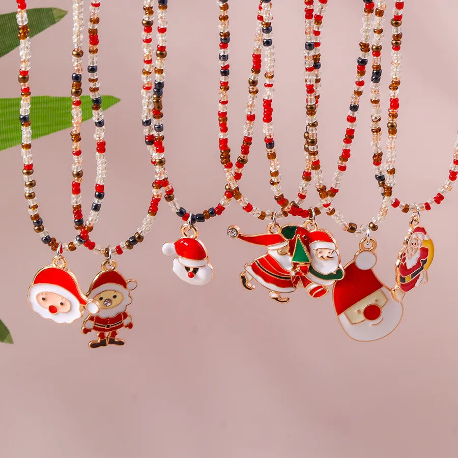 Cute Santa Claus Glass Pendant Necklaces Christmas Wholesale