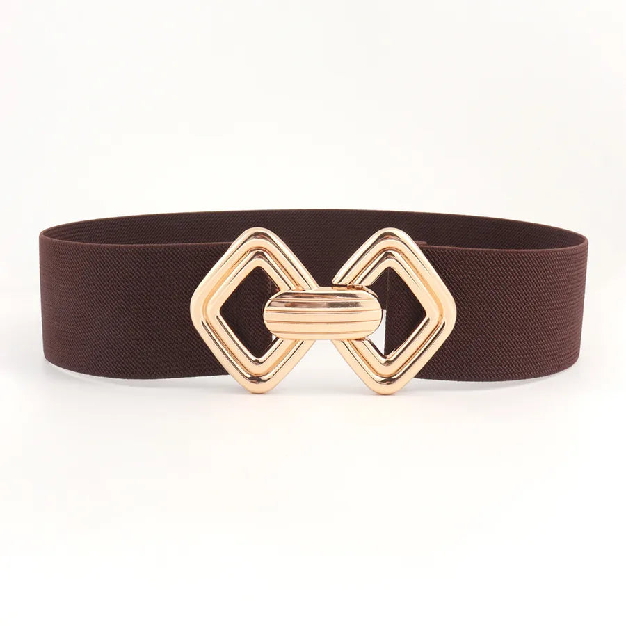 fashion geometric pu leather alloy metal button women's leather belts