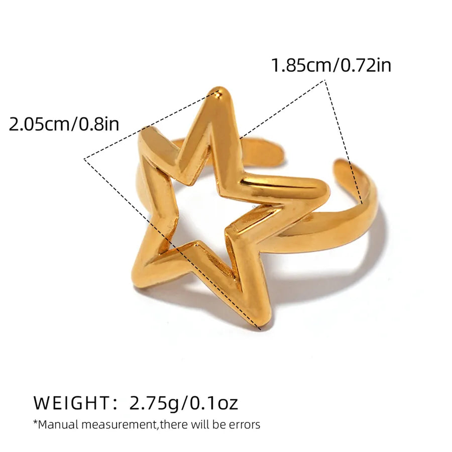 Wholesale Jewelry IG Style Casual Simple Style Star Moon 304 Stainless Steel 18K Gold Plated Open Rings