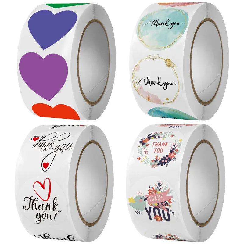 coated paper white thank you reusable adhesive sticker colored loving heart round sealing sticker hand mark sticker