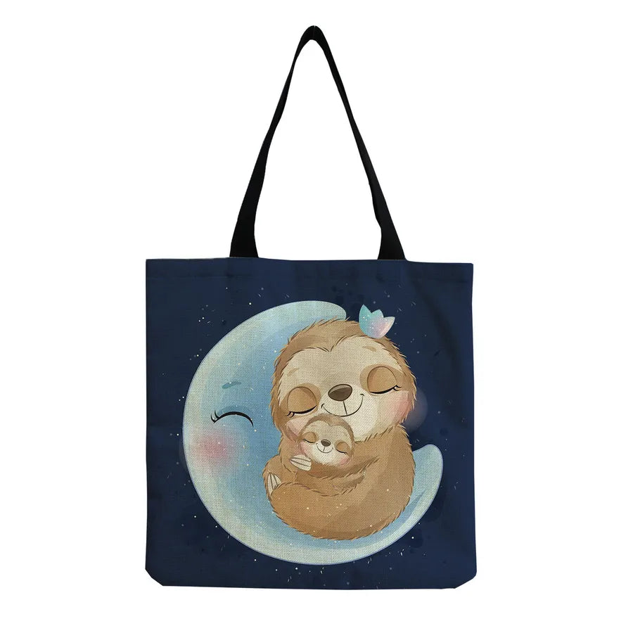 Women's Cute Cartoon Letter Linen Shopping bags