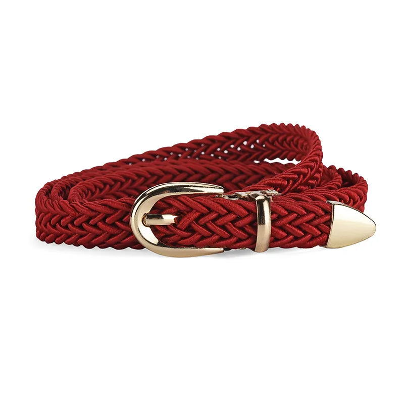 Sweet Solid Color Alloy Polyester Women's Woven Belts