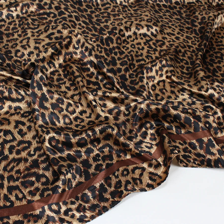 Women's Casual Leopard satin Printing Silk Scarf