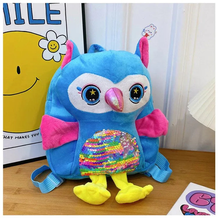 Girl'S Plush Animal Cartoon Cute Oval Zipper Functional Backpack