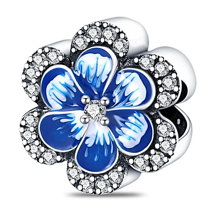 1 Piece 11.6*21.7mm Diameter 10.8mm Diameter 12.2mm Hole 4~4.9mm Copper Zircon Silver Plated Heart Shape Flower Polished Beads