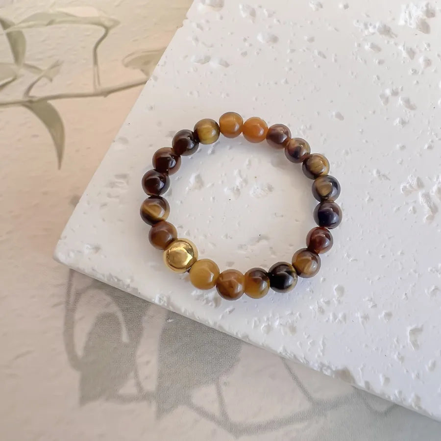 simple style color block natural stone beaded rings