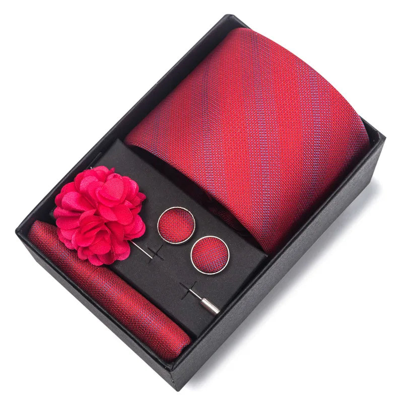 commute geometric stripe cashew nuts polyester yarn men's square scarf cufflinks tie