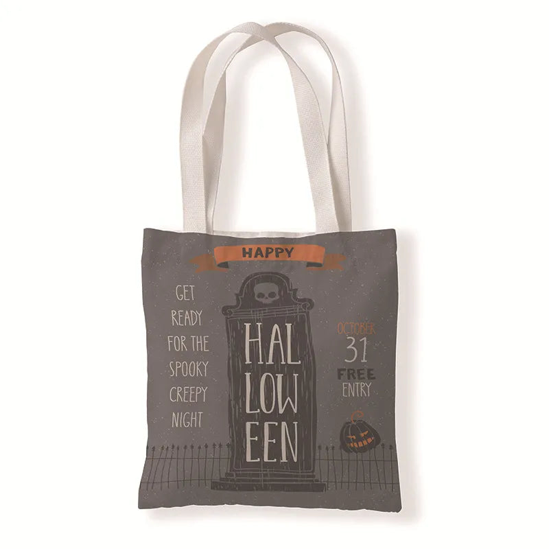Halloween Unisex Medium Canvas Pumpkin Letter Elegant Streetwear Square Open Canvas Bag