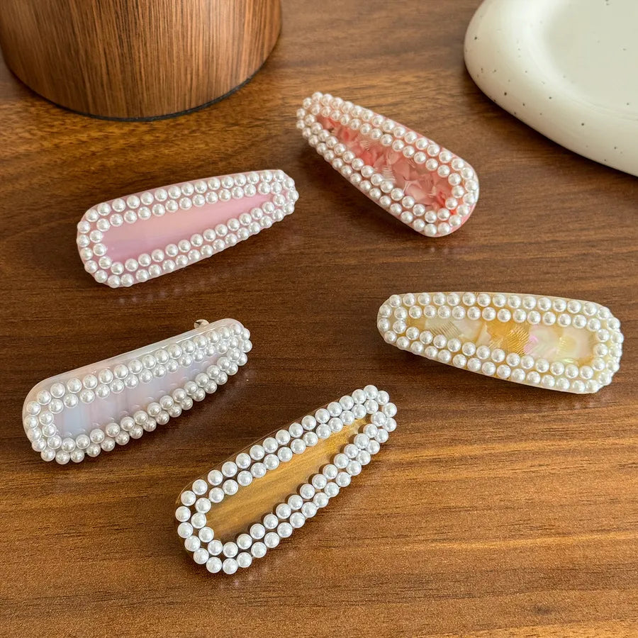 New High-End Pearl Embedded Acetate Hair Clips Versatile Bangs Hairpins Simple Tailor-made Spring Clamp Hair Accessories