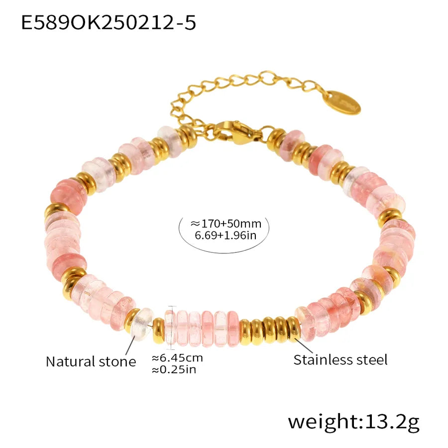 Elegant Vacation Simple Style Round natural stone Titanium Steel 18K Gold Plated Beaded Chain Bracelets In Bulk