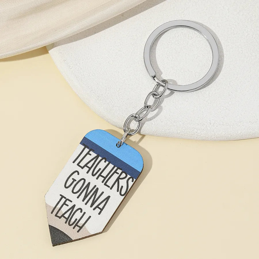 1 Piece Cute Letter pencil Wood Teachers' Day Unisex Keychain