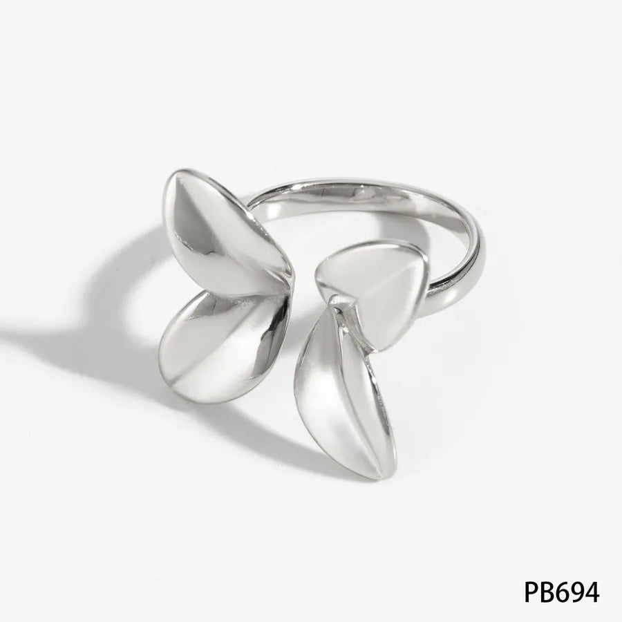 Wholesale Jewelry Elegant Romantic Petal 316 Stainless Steel  16K Gold Plated White Gold Plated Open Rings
