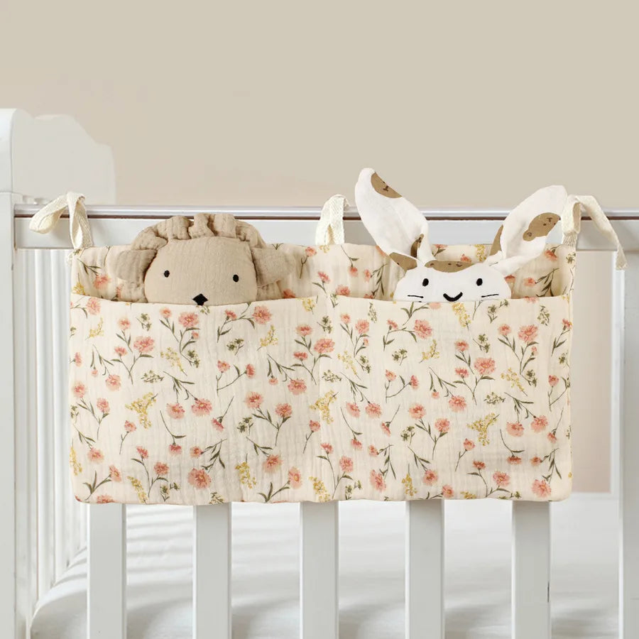 pure cotton baby bed circumference double pocket children's feeding bottle bedside hanging bag baby diaper storage stroller hanging bag