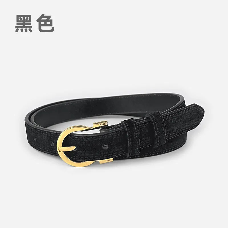 Basic Solid Color Two-Layer Cowhide Alloy Leather Women's Leather Belts