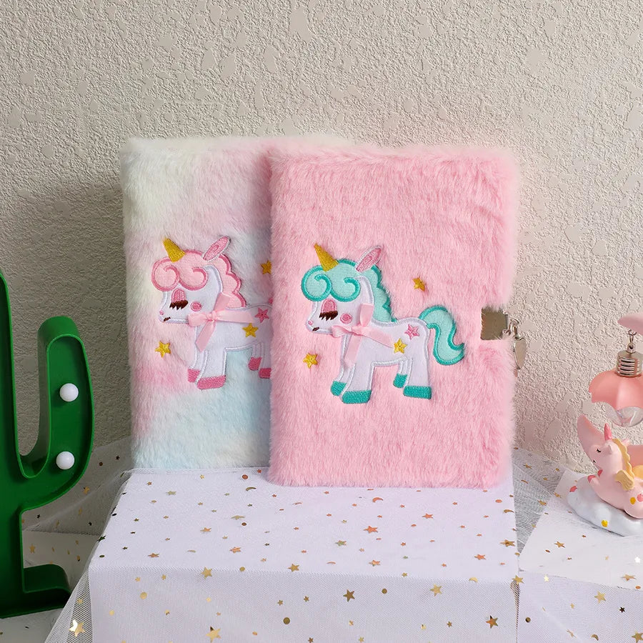Cute  A5 Cartoon Plush Notebook With Lock For Students Writing Diary Book Lovely Girl Colorful Tied Dye Soft Toy Journal