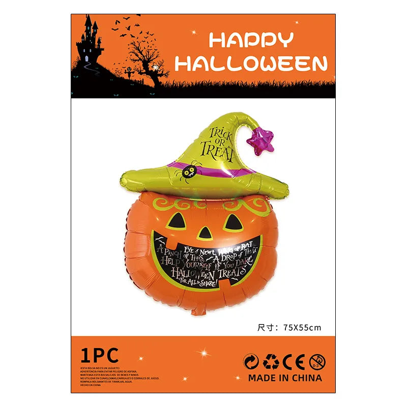 Halloween Decorations Pumpkin Spider Back Card Single Aluminum Foil Balloon Ghost Festival Skull Funny Bar Balloon
