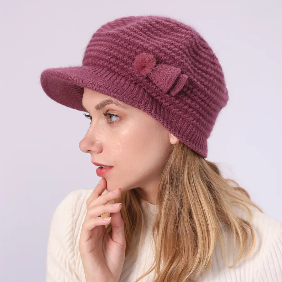 women's casual solid color flat eaves wool cap
