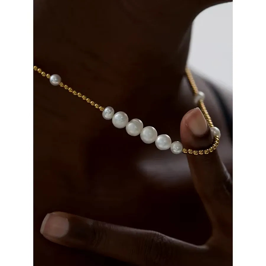 302 Stainless Steel 304 Stainless Steel Freshwater Pearl Beaded Round Necklace