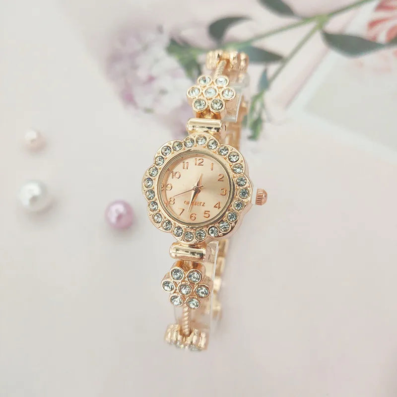 Elegant Flower Single Folding Buckle Quartz Watch Women's Watches