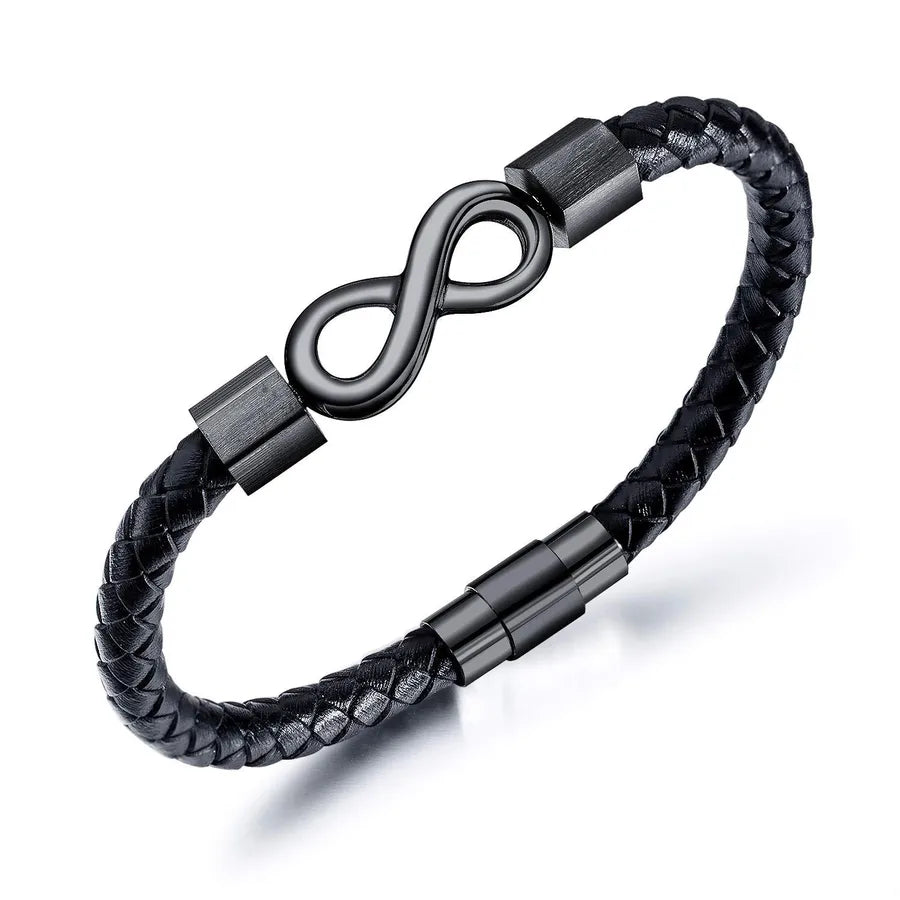 Simple Style Infinity 304 Stainless Steel Pu Leather Men's Bracelets