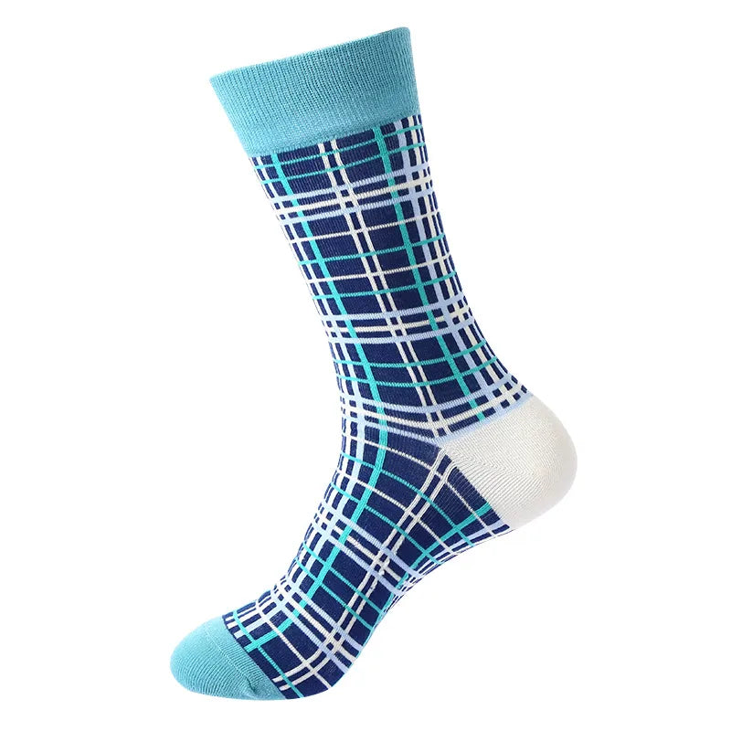 Men's Casual Sports Plaid Nylon Cotton Spandex Crew Socks 10 Pairs Per Pack