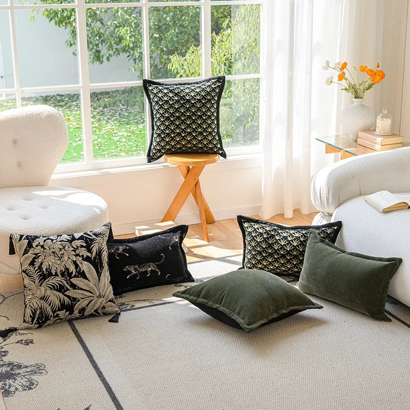 Ins Style Sofa Pillow Cover Bedroom Window Decorative Cushion Case Home Decor Patterned Print Plant Floral Living Room