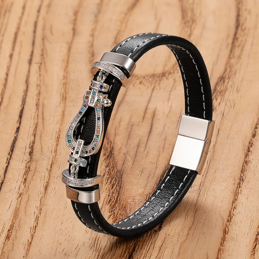 Personalized Simple Men's Handmade Woven Leather String Bracelet Classic Vachette Clasp Accessories Stainless Steel Magnetic Buckle Bracelet Jewelry Wholesale