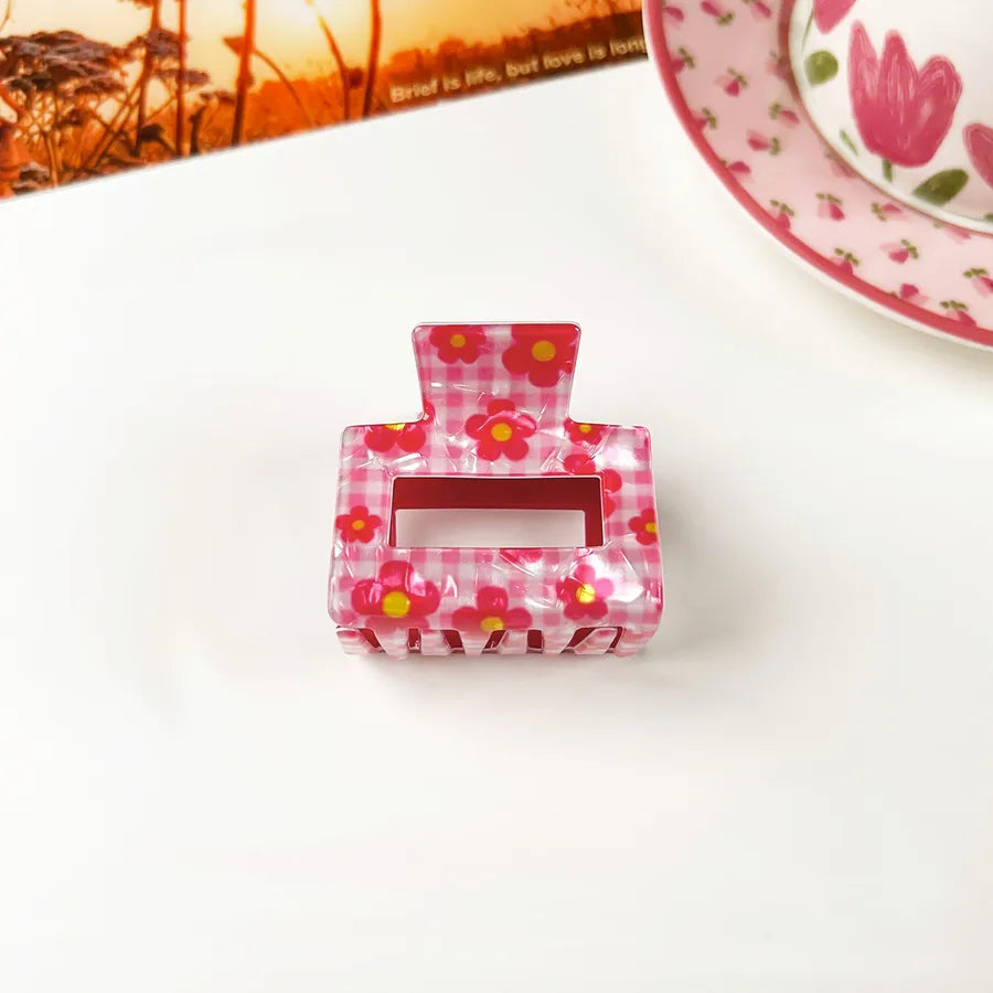 Retro PVC Floral Print Hair Claw New Elegance High-End Feeling Bun Shark Clip Small Flower Hair Clip Hair Accessories