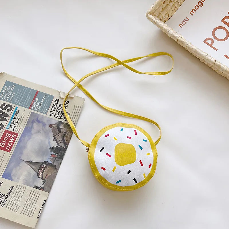 Kid'S Pu Leather Donuts Cute Round Zipper Shoulder Bag Crossbody Bag