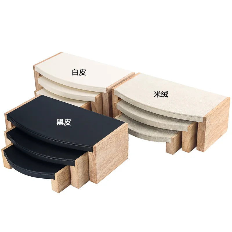 Solid Wood Jewelry Display Stand Tea Table Bracelet Necklace Stool Ornament Rack Three Piece Set Academic Style Crafted