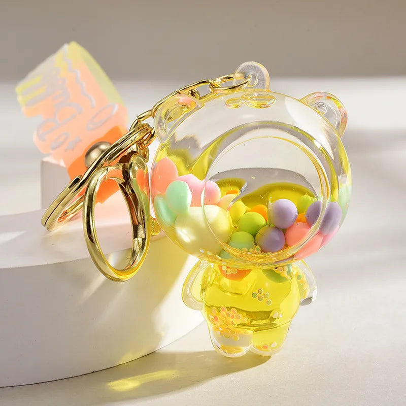 liquid oil keychain wholesale cars and bags ornaments cute quicksand bear couple key chain accessories small pendant