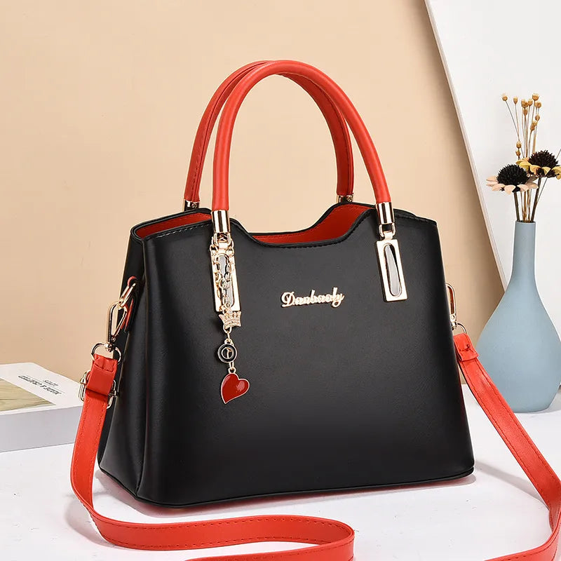 Women's Large Pu Leather Letter Color Block Basic Square Zipper Shoulder Bag Handbag