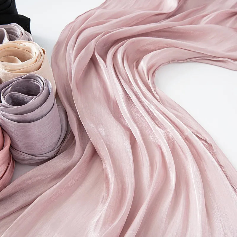 New Style Cool Breathable Bright Silk Chiffon Island Wrinkled Long Scarf Solid Color Simple Malay Indonesian Women's Bag Headscarf