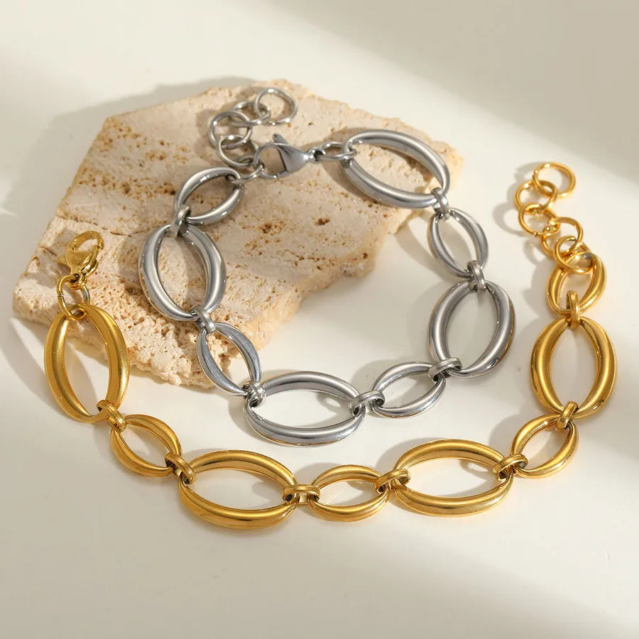 Casual Exaggerated Geometric 304 Stainless Steel 18K Gold Plated cable chain Chain Bracelet In Bulk