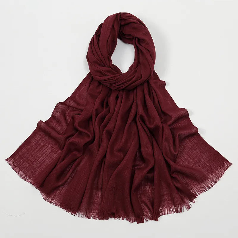 Unisex Simple Style Solid Color Slub Cotton Tassel Scarf