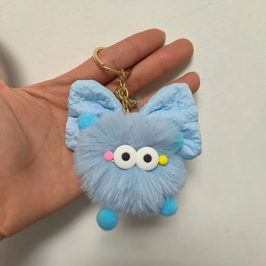 Cute Funny Hairball Bow Knot Plush Keychain