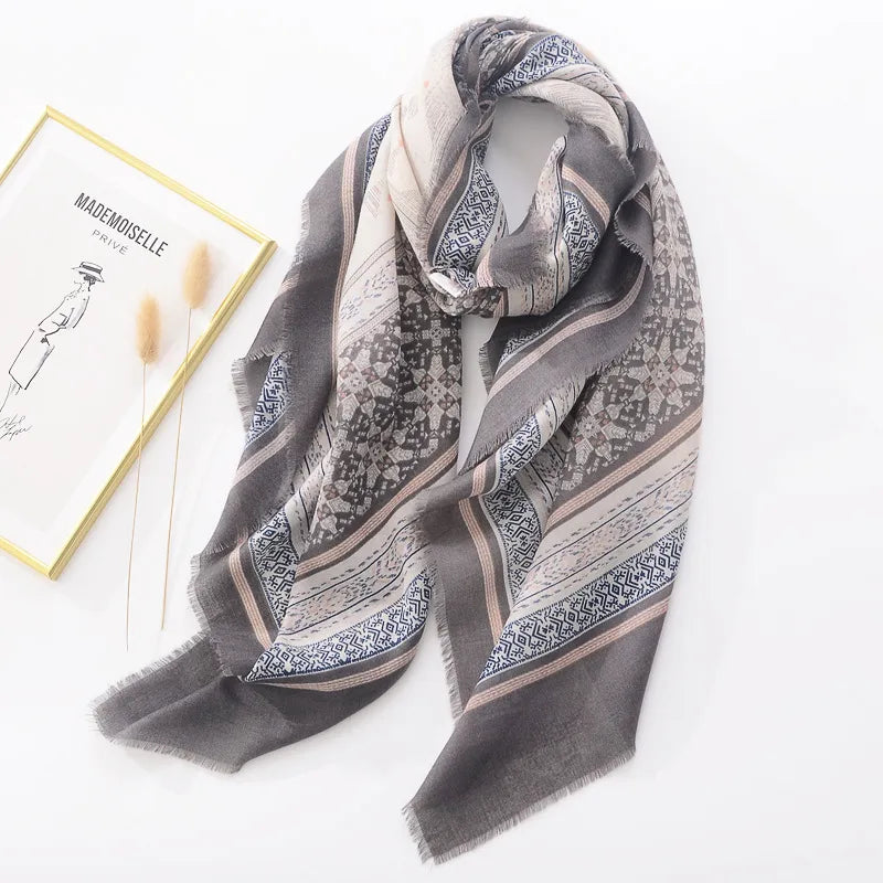 women's retro ethnic style printing polyester printing scarf