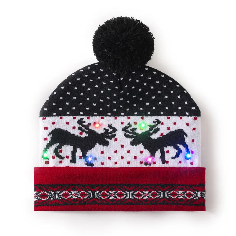 In Stock  Christmas Hat with Light Led Seven-Color Lights Adult Jacquard Hat Woolen Cap Men's and Women's Knitted Hat