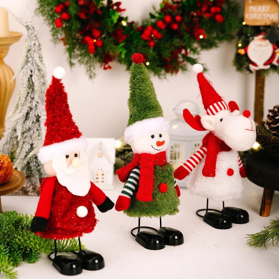 Haobei Christmas Decoration Snowman Figure With Spring Feet Santa Claus Tabletop Decoration European Style Festive Polyester Iron Art