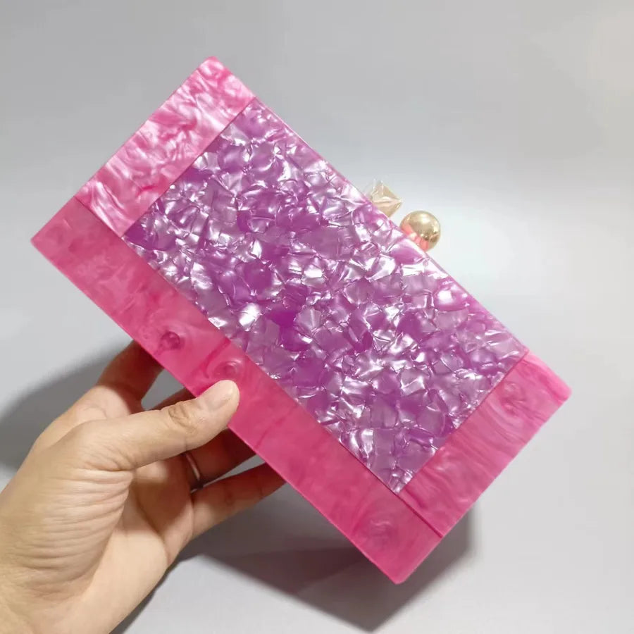 Purple Green Black Arylic Marble Square Evening Bags