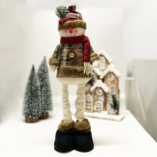 New Christmas Retro Snowflake Plaid Fabric Extendable Doll Shopping Mall Christmas Decoration Arrangement Ornaments Plastic And Cloth