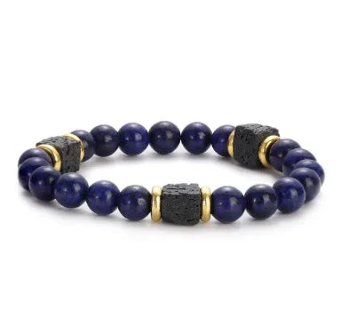 New Lava Cube Volcanic Stone Bracelet Men's Colorful Marble Glass Beads Retro Bracelet