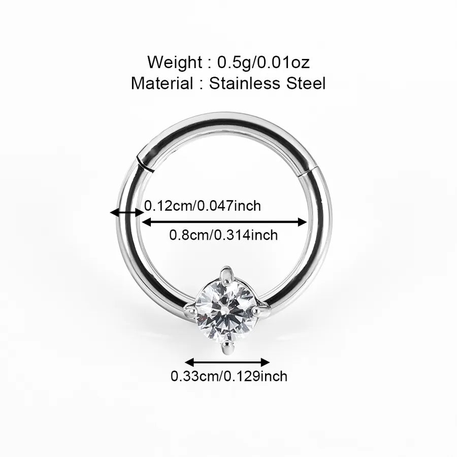 1 Piece Nose Rings & Studs Shiny Solid Color 304 Stainless Steel Inlay Zircon Nose Rings & Studs