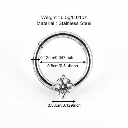 1 Piece Nose Rings & Studs Shiny Solid Color 304 Stainless Steel Inlay Zircon Nose Rings & Studs