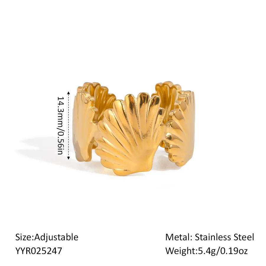 Wholesale Jewelry Elegant Hawaiian Beach Starfish Shell 304 Stainless Steel 18K Gold Plated Polishing Plating Open Rings