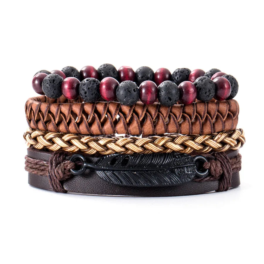 retro geometric pu leather knitting unisex bracelets