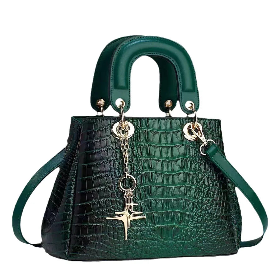 Women's Pu Leather Crocodile Elegant Sewing Thread Bucket Zipper Handbag