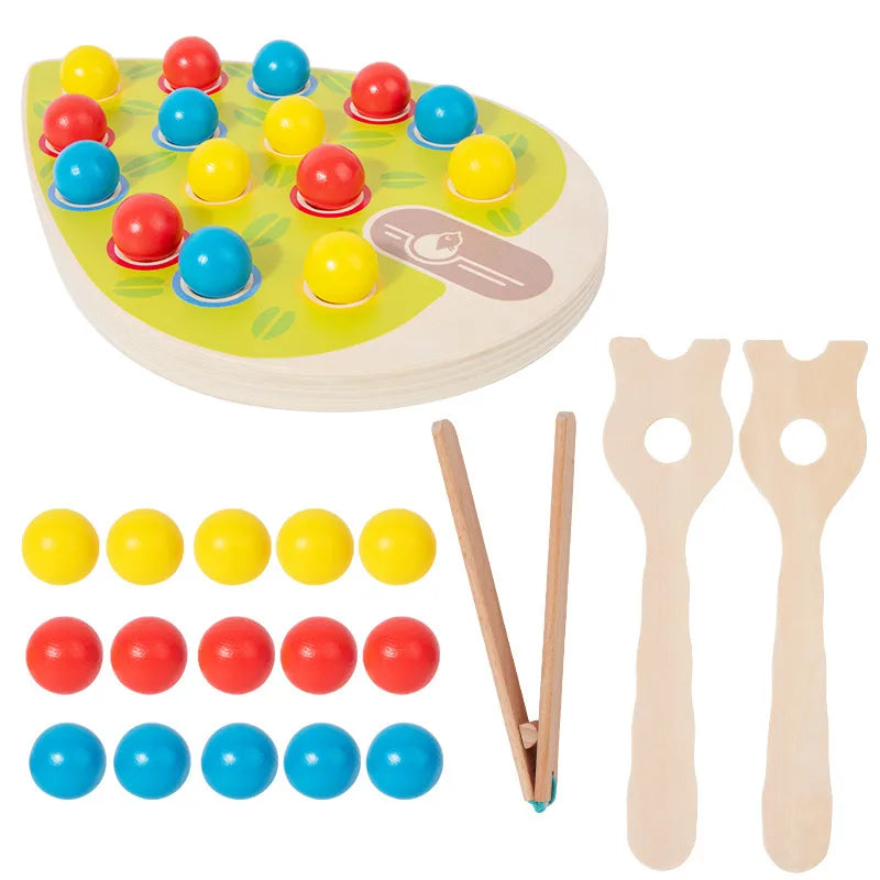 Wooden Fun Matching Beads Color Pairing Classification Cognitive Bowl Spoon Training Hand Eye Coordination Table Game Toys